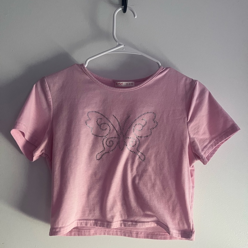 DKNY Pink Short Sleeve Tee with Butterfly Design